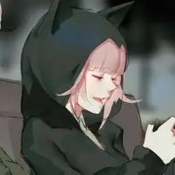  一个动漫吧女主粉色短发男主短发女主穿黑色带猫耳的大衣男主穿绿色大衣