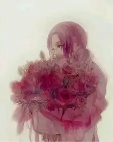  动漫情侣头像一男一女捧着红花