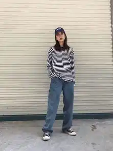  东大门大牌同款基础款条纹tee男女情侣款黑白条纹