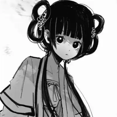  古风动漫情头黑白漫画一对