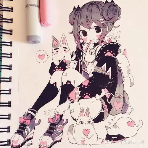  插画欣赏丨日本画师用马克笔绘制少女插画,萌萌哒,好可爱