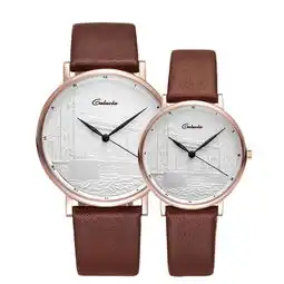  卡罗莱caluola情侣手表一对时尚纤薄男士手表防水真皮带女表石英学生简约浮雕腕表