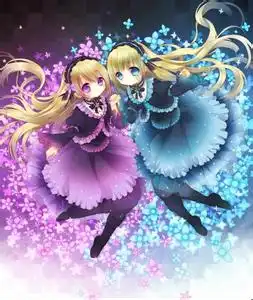  想找一张两个动漫女生背靠背躺在一起的照片,背景是黑色的,之前在搜索大图模块的时候看到的