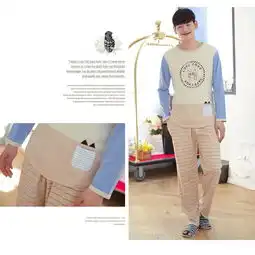  新款韩版情侣睡衣长袖可爱卡通男女士纯棉睡衣家居服套装