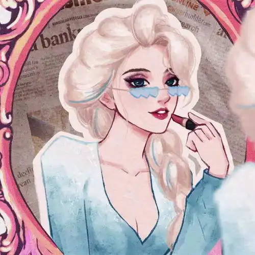  迪士尼公主的画报风头像,艾莎女王霸气十足,爱丽儿回眸一笑