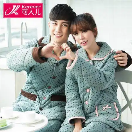  冬季加厚情侣睡衣夹棉长袖纯棉睡衣女士波点秋冬天男款家居服套装p027图片大全邮乐官方网站