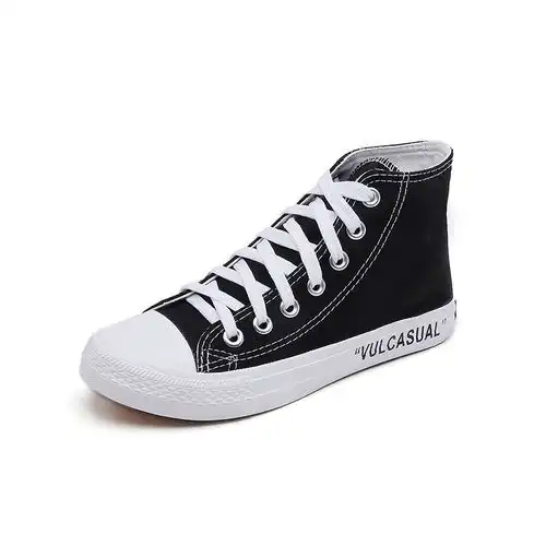  2020新款黑色帆布鞋男高帮平底学生男女布鞋百搭情侣鞋板鞋男潮鞋