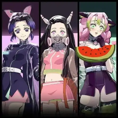  鬼灭之刃透视装与机械风的碰撞,祢豆子的小短裙,恋柱的小皮鞭