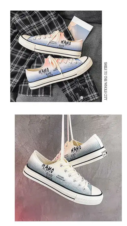  卓纪女鞋夏季低帮印花鞋男2022年春秋新款帆布鞋学生百搭休闲情侣板鞋子潮