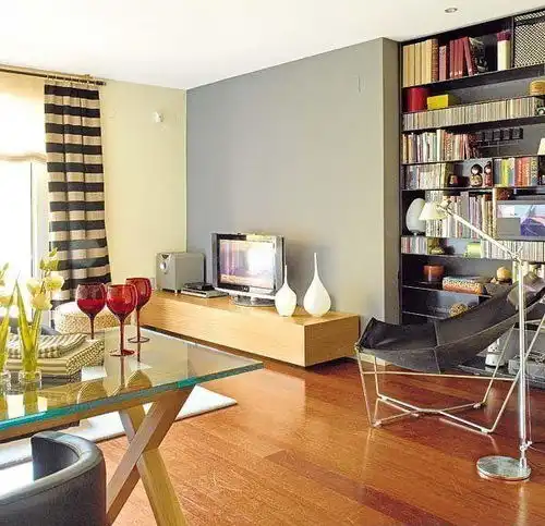  90平日式风格客厅电视背景墙装修效果图日式风格乌木电视柜图片