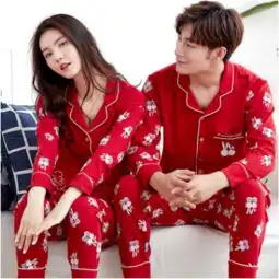  417秋冬季情侣睡衣纯棉红色喜庆开衫长袖女士男士家居服套装厂家直销