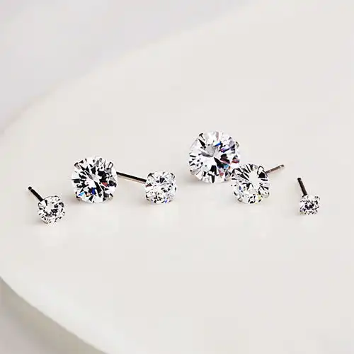  s925纯银针锆石耳钉男经典四爪耳钉女学生情侣款