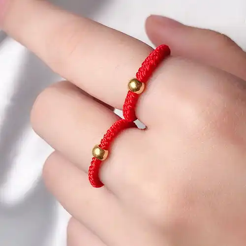  抖音小金珠红绳戒指999足金纯金小珠子手编转运珠小金豆黄金戒指