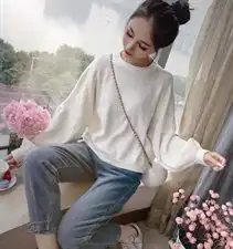  实拍秋冬新款韩版灯笼袖慵懒风宽松针织衫女蝙蝠袖套头上衣