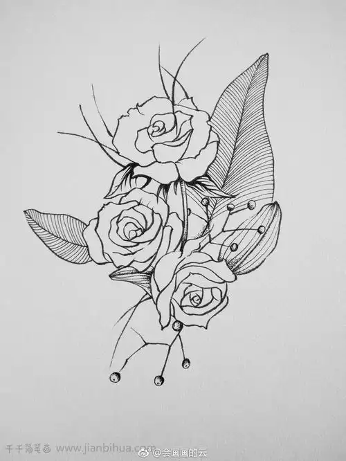  黑白线描花束简笔画