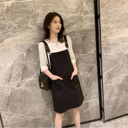 2020春夏新款韩版短袖t恤中长款背带裙休闲套装女ins闺蜜两件套