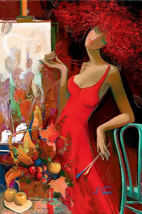  国外天才美女画家人体油画中的女郎,妩媚妖娆,分外性感