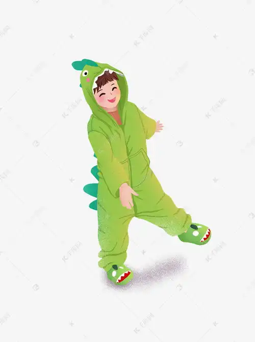  手绘卡通男孩穿着绿色恐龙睡衣元素素材图片免费下载千库网