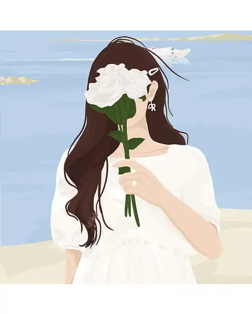  小清新夏日海边插画,情侣头像闺蜜头像