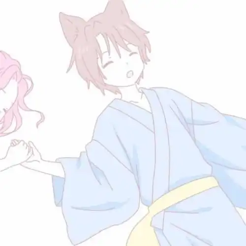  情侣头像,日本漫画的,女生是粉色衣服,男生是蓝色的衣服,牵手的