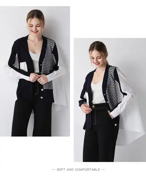  施悦名外搭开衫女中长款针织拼接外套2020秋冬新款欧美风女装a