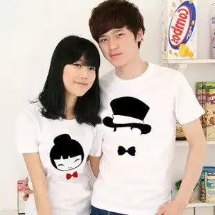  2012女装情侣装夏装韩国代购韩版情侣t恤短袖男孩女孩情侣t恤衫女