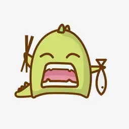  手绘矢量夸张绿色恐龙张嘴吃鱼图片素材其他格式下载动漫人物大全