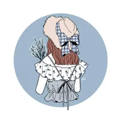  手绘头像女背影捧花图片