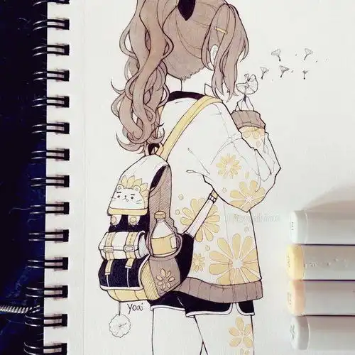  插画欣赏丨日本画师用马克笔绘制少女插画,萌萌哒,好可爱