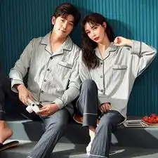  网红春秋季纯棉情侣睡衣长袖男女士开衫家居服舒适秋冬睡衣套装