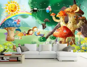  浪漫情侣蘑菇房唯美卡通儿童房背景墙图片设计素材高清psd模板下载90.81mb儿童房背景墙大全